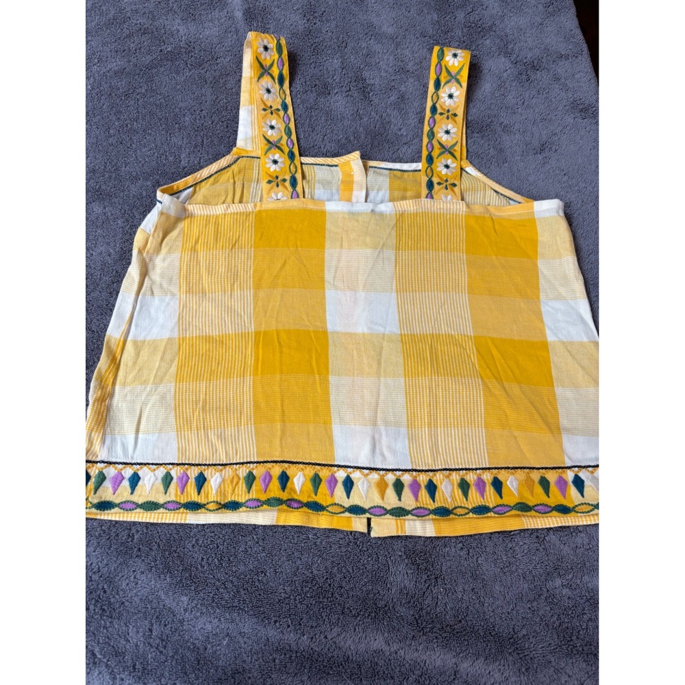 Madewell Yellow Gingham Embroidered Button Front Top Size Large Boho Cottagecore - Picture 5 of 7